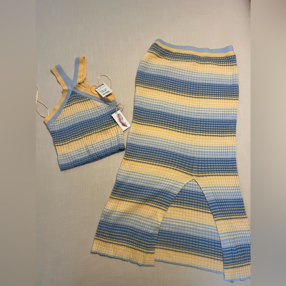 Jessica Simpson Striped Midi Skirt in Blue and Yellow